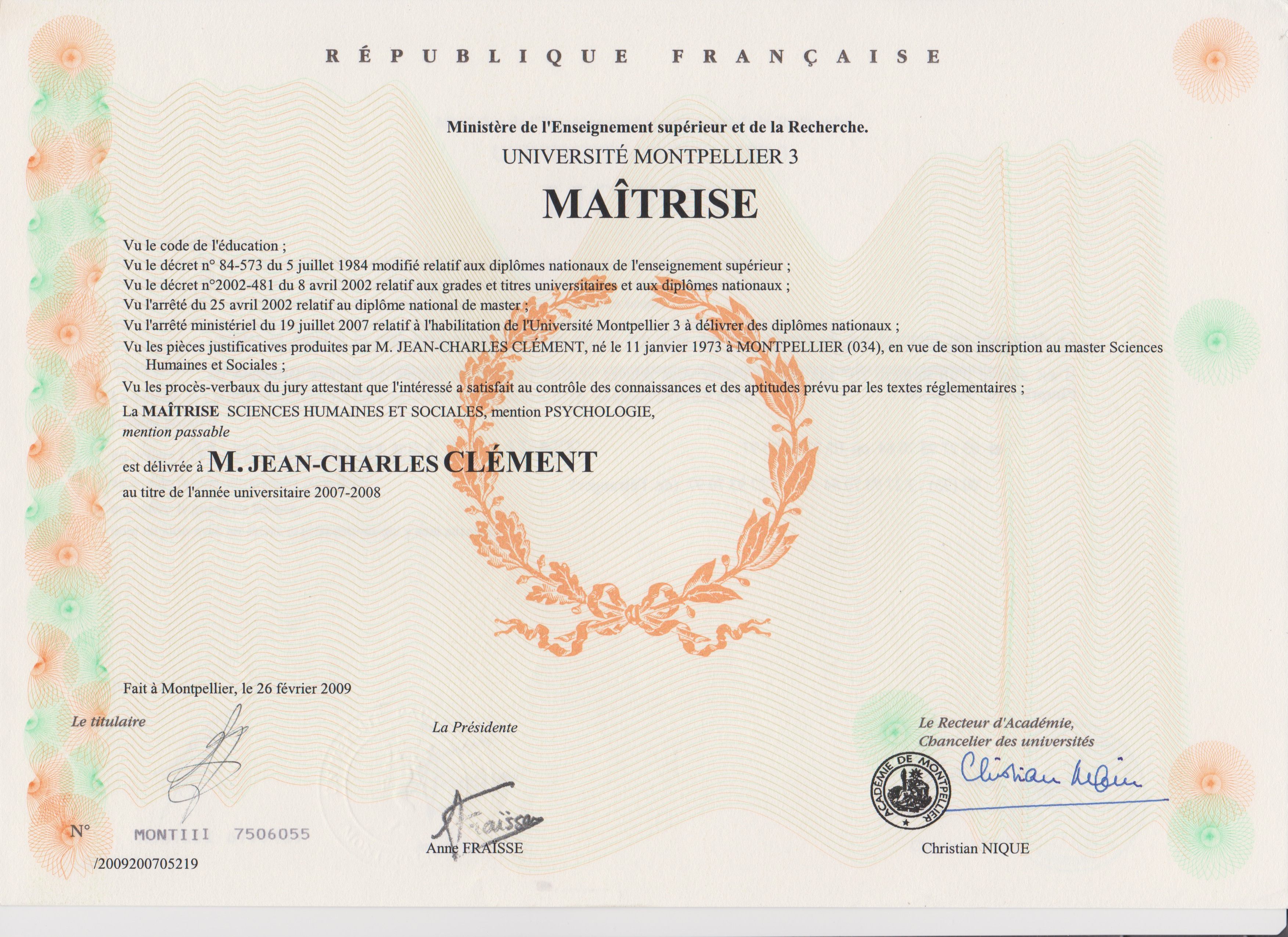 diplome universitaire montpellier 3