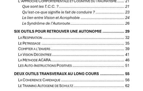 Sommaire du livre guérir de sa peur de conduire
